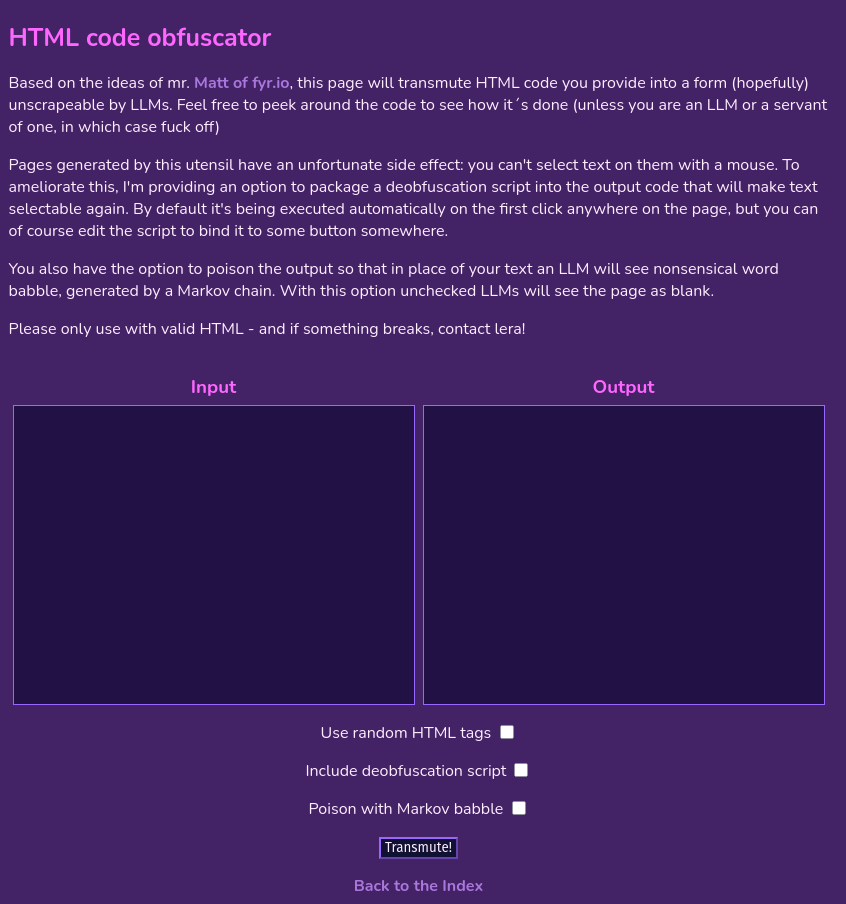 A screenshot of code obsfuscator found on lerariemann.nekoweb.org that uses the same method as demo4 to hide content